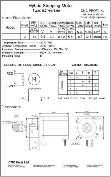 Schrittmotor - 8,7 Nm 6,0 A Welle fi. 14 mm - Flansch 86 mm